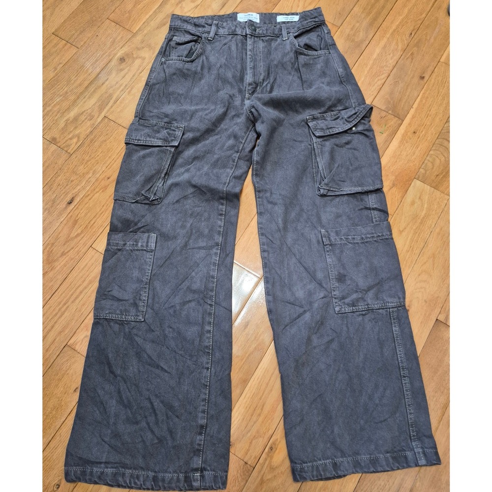 Cotton On Cargo Wide Leg Jeans Washed Grey Denim Utility Pants Size 6 US 10 AU
